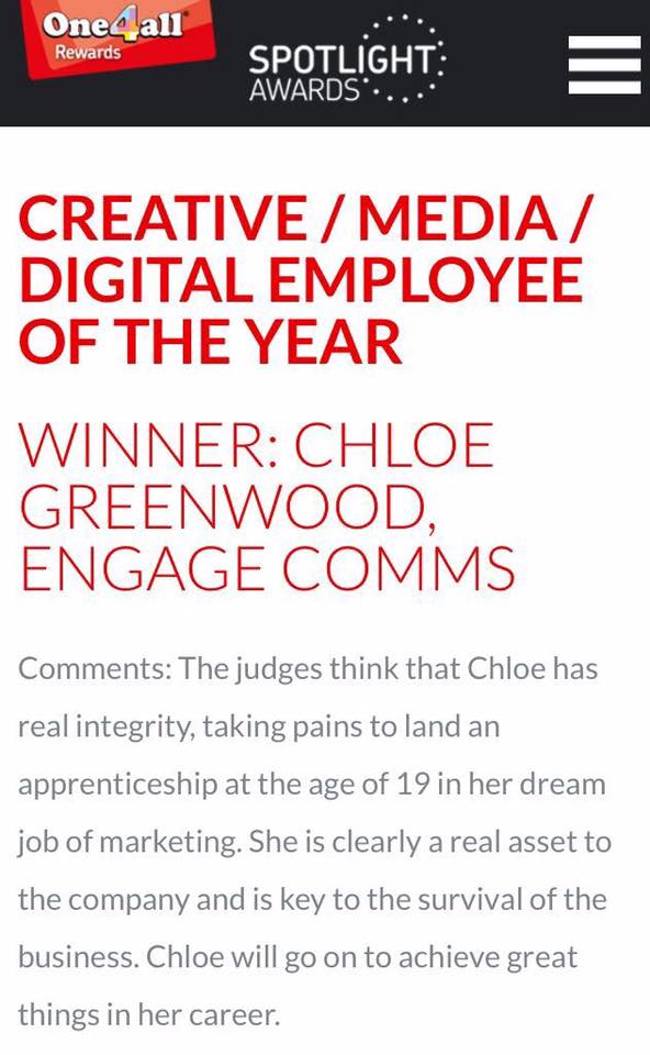 One4All Spotlight Awards judges comments Chloe Greenwood